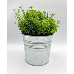 Ikea Socker Galvanized Tin Bucket & Green Faux Baby Tears Artificial Plant Set